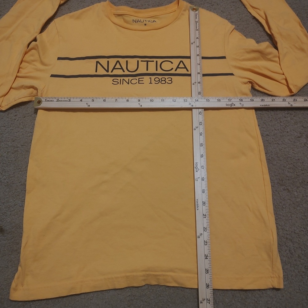 Nautica Mens‎ Long Sleeve T Shirt Yellow M Medium Graphic Print Cotton